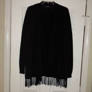 Central Park West Black Long Sleeve Sweater with Fringe Detailing